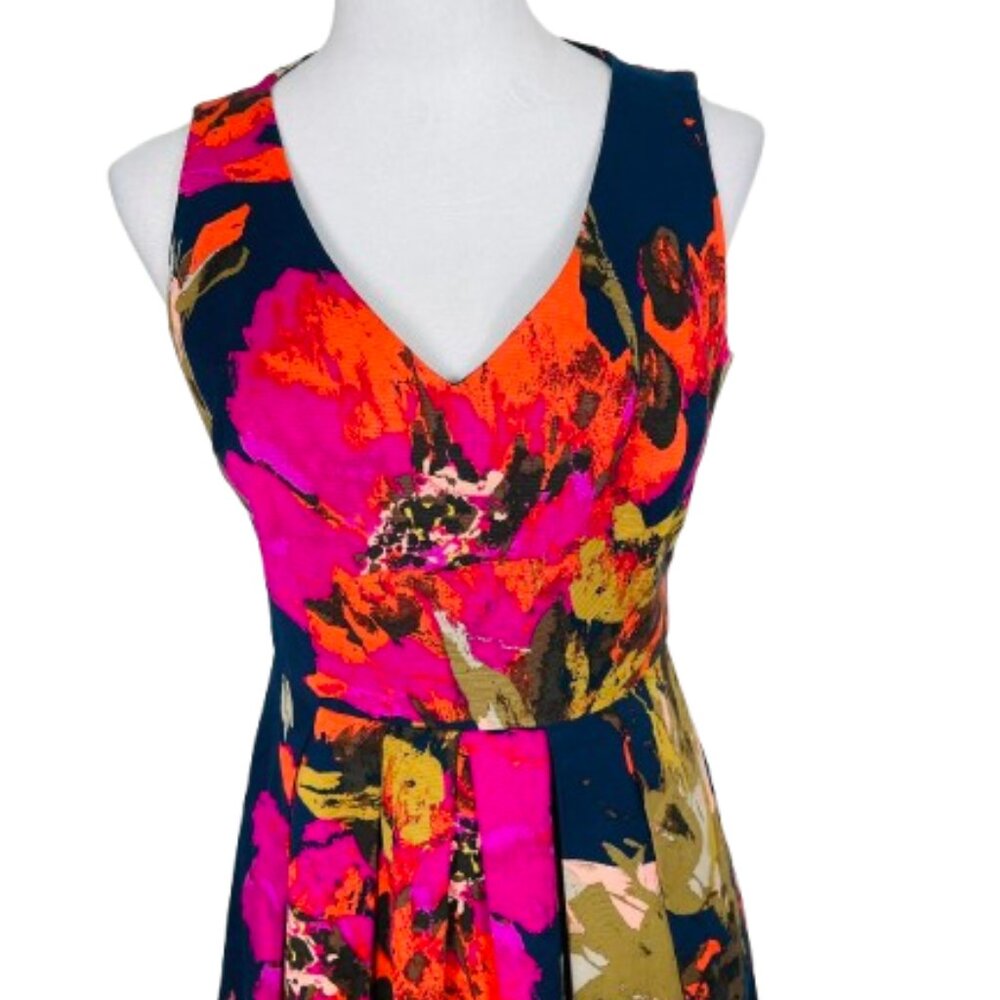 Trina Turk Hillary Fit & Flare Floral Dress Size 6 Navy & Pink - Picture 5 of 12